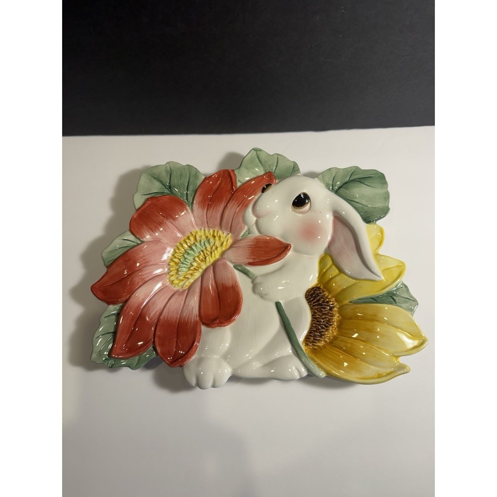 Fitz & Floyd Bunny Blooms Serving Platter Easter Rabbit Floral Tray Essentials